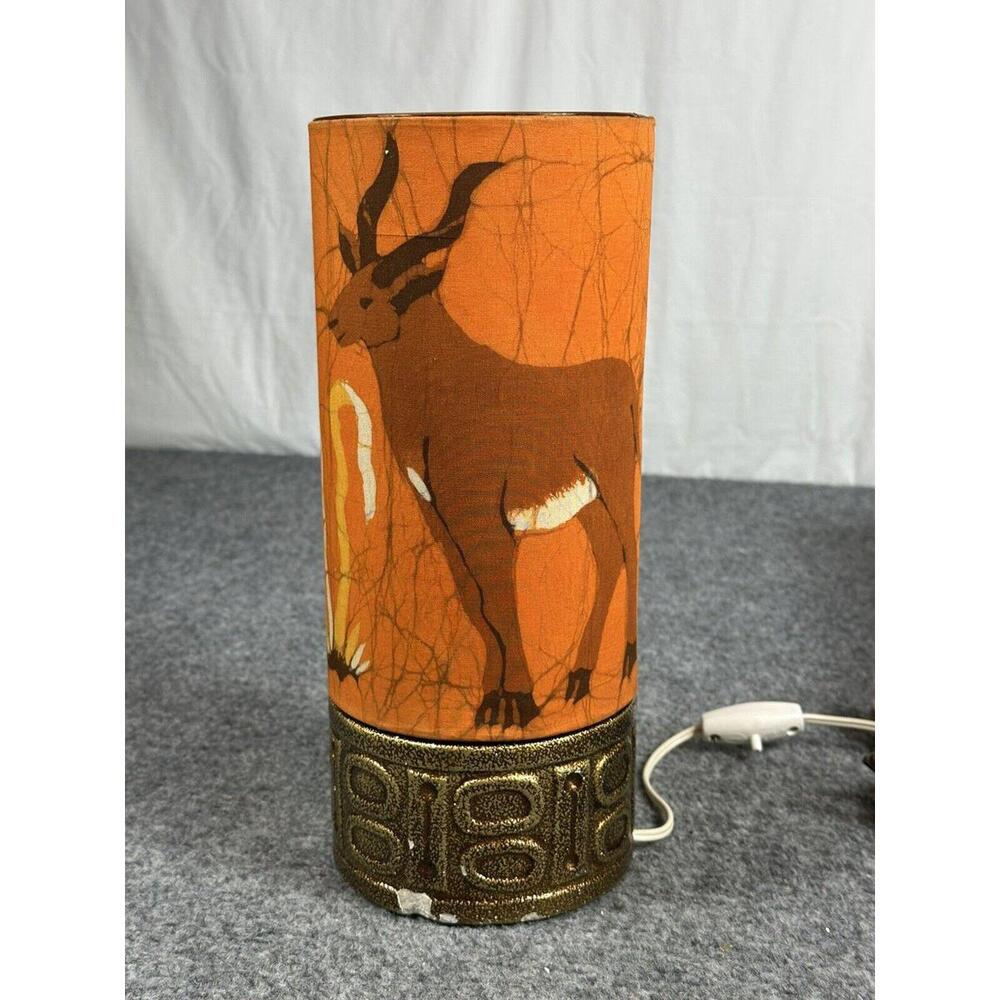 MCM Table Desk‎ TV Lamp Retro Antelope Gazelle Fabric Art Shade Screen Print
